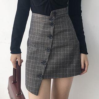 Asymmetric Plaid A-line Mini Skirt
