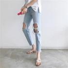 Cutout Distressed Relaxed-fit Jeans