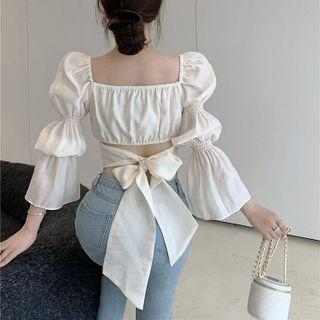 Flare-sleeve Crop Top