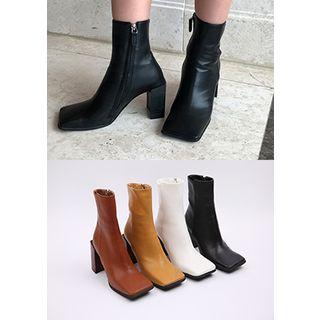Square-toe High-heel Short Boots