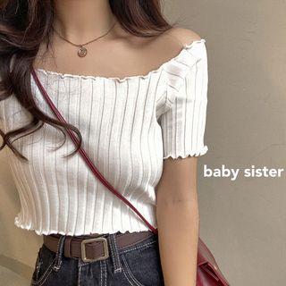 Short-sleeve Lettuce Edge Crop Knit Top