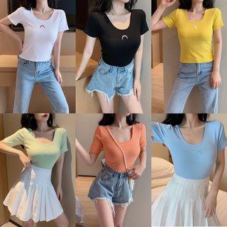 Embroidered Short-sleeve Slim-fit T-shirt