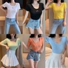 Embroidered Short-sleeve Slim-fit T-shirt