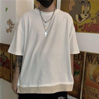 Panel Trim Short-sleeve Round Neck T-shirt