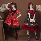 Short-sleeve A-line Dress / Bow Head Band / Choker / Hair Clip / Arm Sleeves / Set