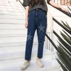 Star Distressed Straight-cut Jeans