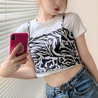 Short-sleeve T-shirt / Zebra Print Spaghetti Strap Top