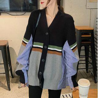Striped Paneled Cardigan As Shown In Figure - One Size