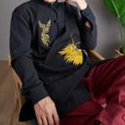Dragon Embroidered Frog Buttoned Wrap Shirt