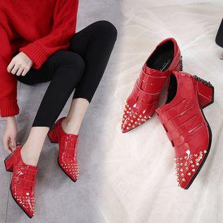 Chunky-heel Studded Pointy-toe Pumps