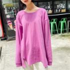 Side Slit Long-sleeve T-shirt Rose Pink - One Size