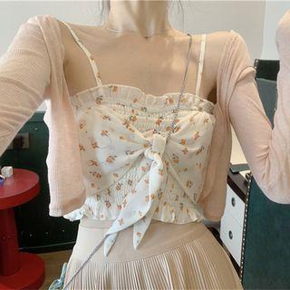Ruffle Trim Bow Floral Camisole Top Floral - One Size