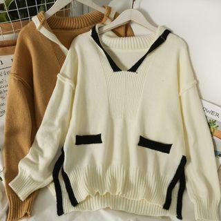 Side-slit V-neck Loose Sweater