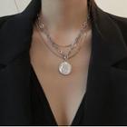Layered Disc Pendant Necklace Sliver - One Size