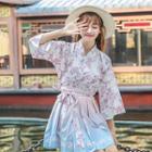 3/4-sleeve Floral Print Hanfu / Pleated Mini Skirt / Set