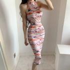 Halter Tie-dye Open-back Midi Bodycon Dress