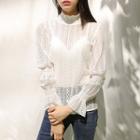 Mock-neck Laced Top White - One Size