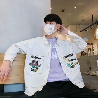 Cartoon Print Lettering Button Jacket