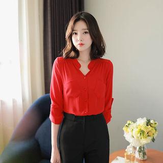 Open-placket Colored Chiffon Shirt