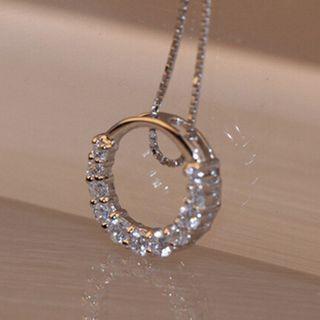 Rhinestone Hoop Necklace 925 Silver - Silver - One Size