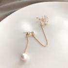 Rhinestone Flower Faux Pearl Chain Earring 1 Pc - 925 Silver Needle - As Shown In Figure - One Size