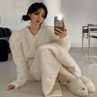 Puff-sleeve V-neck Fluffy Maxi Dress