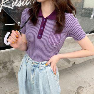 Short-sleeve Plain Knitted Polo Shirt