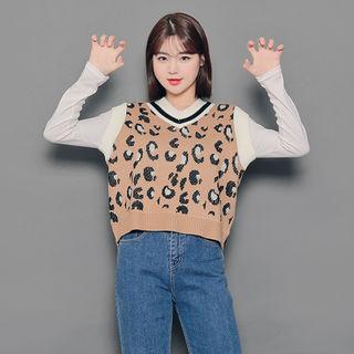 V-neck Leopard Knit Vest