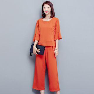 Set: Plain 3/4 Sleeve Top + Plain Culottes