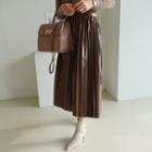 Accordion-pleat Maxi Pleather Skirt Brown - One Size