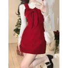 Bow Mini A-line Overall Dress / Long-sleeve T-shirt