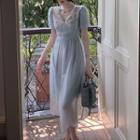 Short-sleeve Lace Trim Midi A-line Dress / A-line Dress