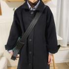Buttoned Long Coat Dark Navy Blue - One Size