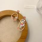Rabbit Flower Asymmetrical Alloy Dangle Earring 1 Pair - S925 Silver - White & Pink - One Size
