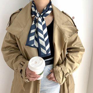 Printed Narrow Silk Scarf Navy Blue - 150x15cm - J2015