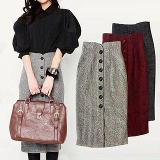 High-waist Buttoned Midi Fitted Skirt