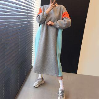 Color Block Midi A-line Sweatshirt Dress