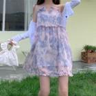 Strappy Tie-dye Ruffled Mini A-line Dress Tie-dye - Purple - One Size