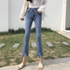 Slit Hem Boot Cut Cropped Jeans