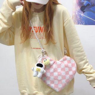 Check Fleece Heart Crossbody Bag