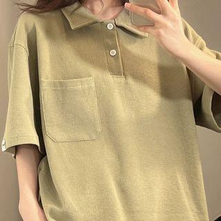 Short Sleeve Plain Oversized Polo Shirt