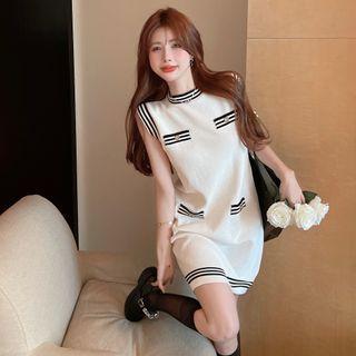 Stripe-trim Sleeveless Mini Dress