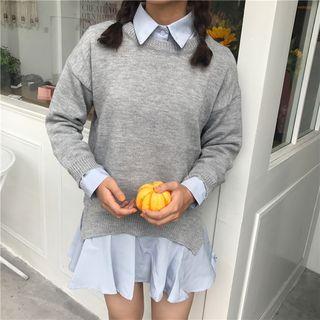 Set: Striped Shirt Dress + Plain Sweater