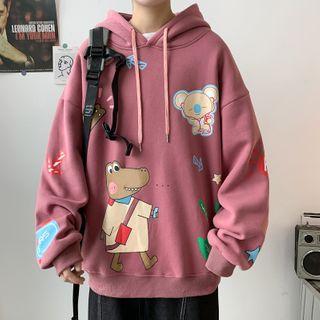 Cartoon Printed Long-sleeve Hooded Pullover