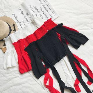 Off Shoulder Elbow-sleeve Crop Top