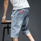 Washed Capri Lettering Jeans