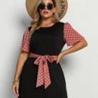 Plus Size Short-sleeve Dotted Panel Mini A-line Dress