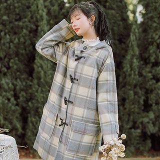 Plaid Hooded Toggle-button Coat