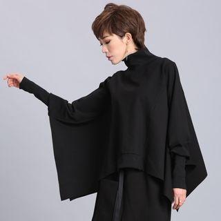 Mock-neck Plain Oversize Top Black - One Size