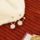 Pom Pom Drop Earring 1 Pair - Silver Stud - Gold & White - One Size